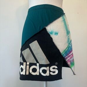 Adidas Frankie’s Reworked Asymmetrical Teal and Black Mini Skirt